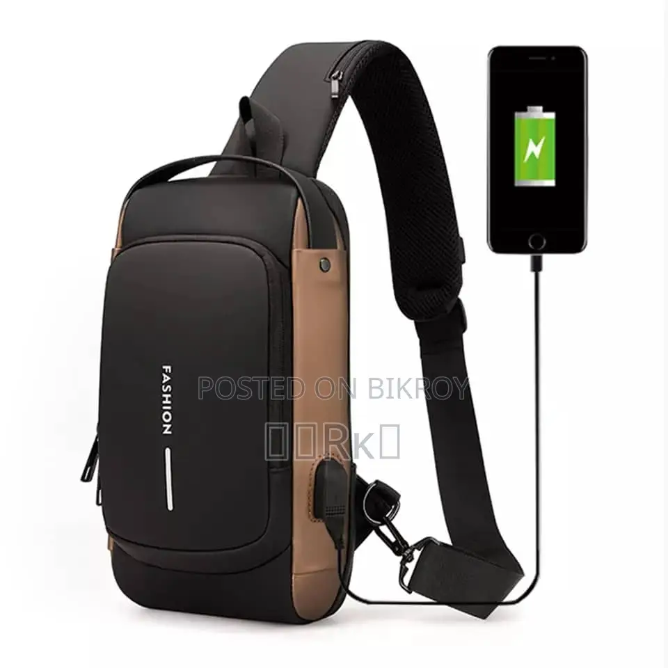 USB Charging Sport Sling Anti-Theft Shoulder Bag (Brown)