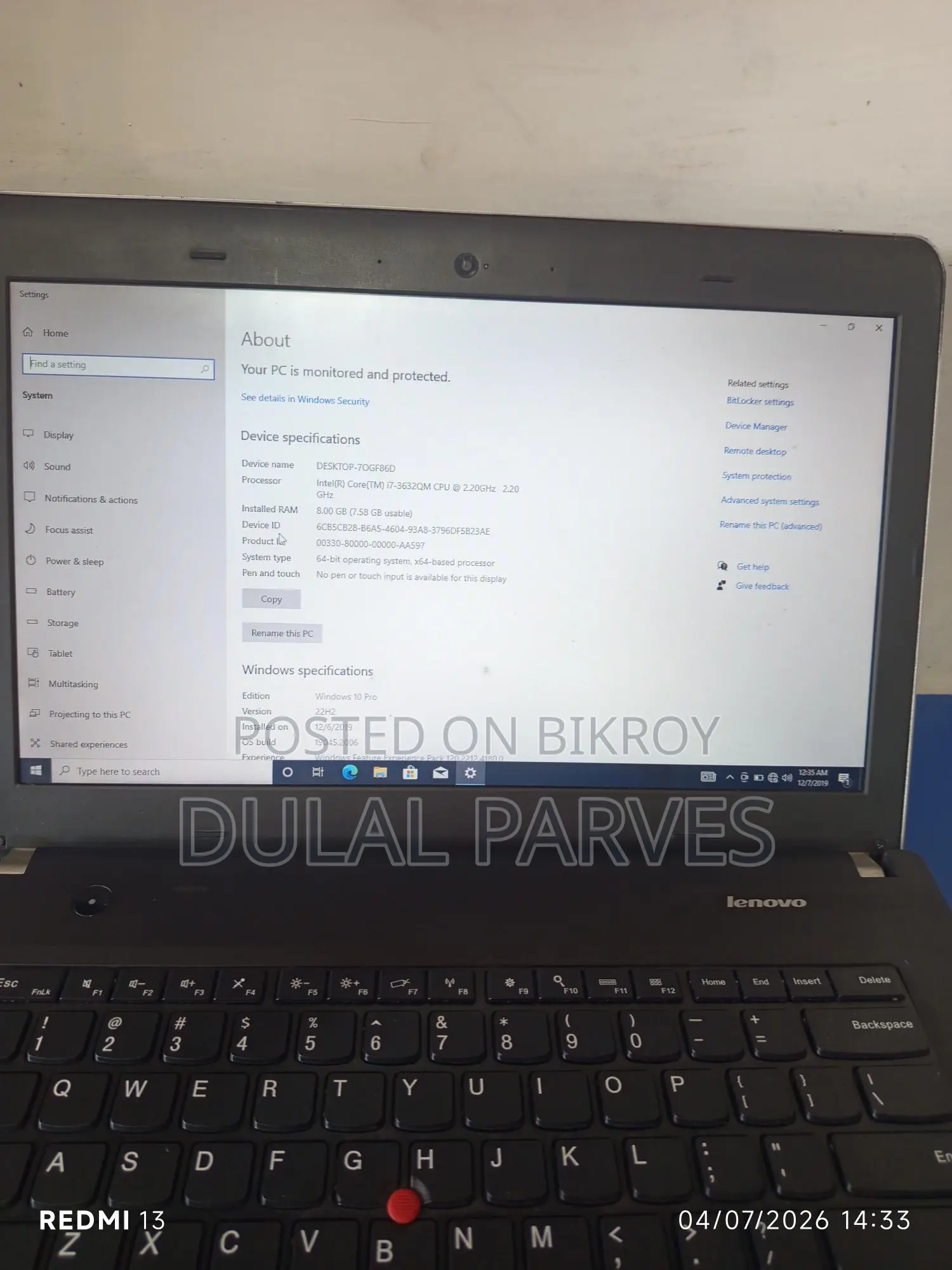 Thinkpad Core i7 8gb RAM
