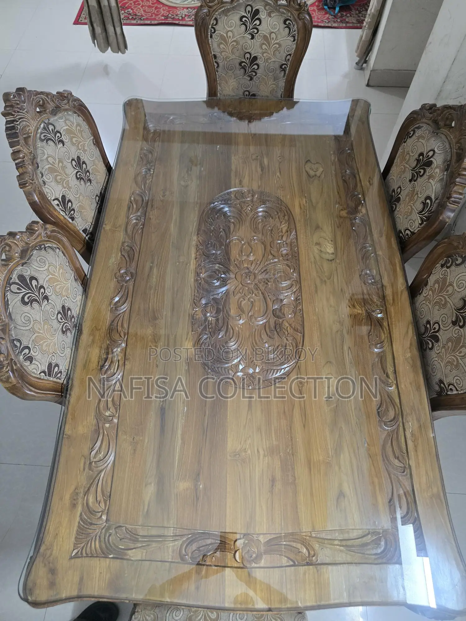 সেগুন কাঠের ডাইনিং টেবিল+ ৬ টা চেয়ার