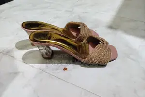Trendy Transparent Block Heels with Metallic Gold Finish