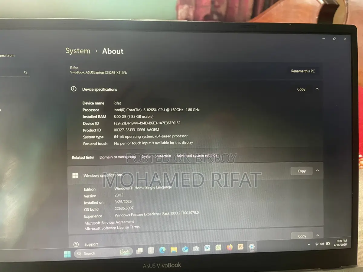 ASUS VivoBook X512FB | Core i5 8th Gen | 8GB RAM | 1TB HDD Fresh Condition