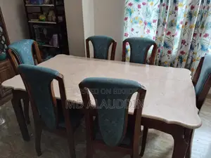 Marble Dining Table, Teak Wood Chairs. 6 Chairs