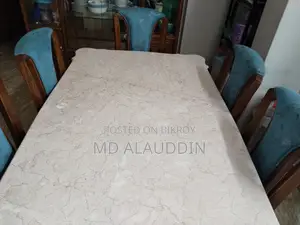 Marble Dining Table, Teak Wood Chairs. 6 Chairs