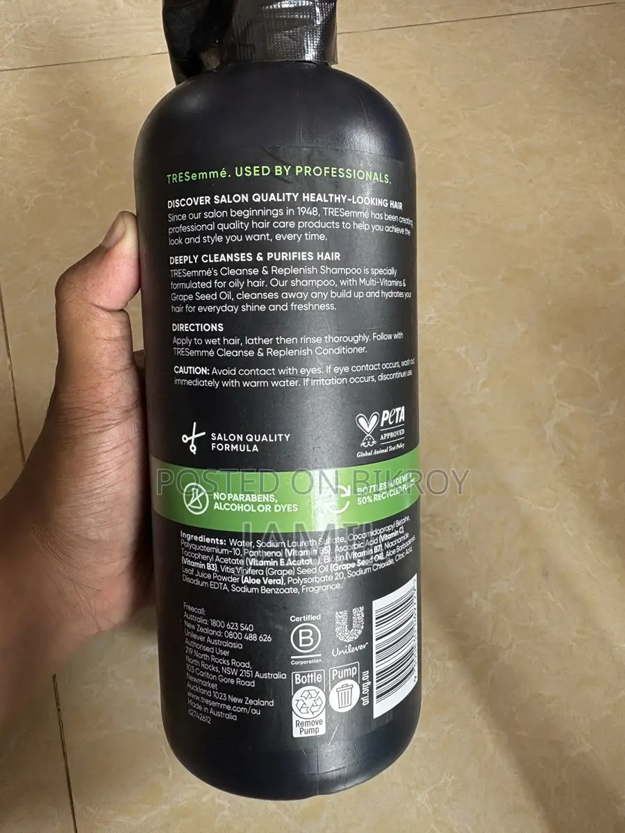 Australian Imported Tresemmé Cleanse & Replenish Shampoo 940ml