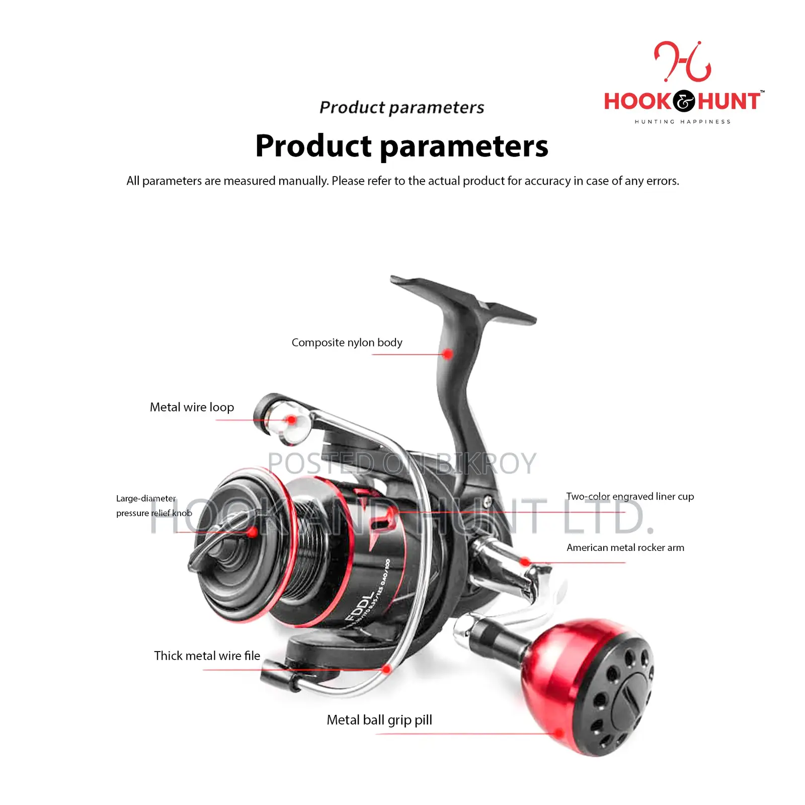 Red Hunter All Metal Spinning Reel 1000–7000