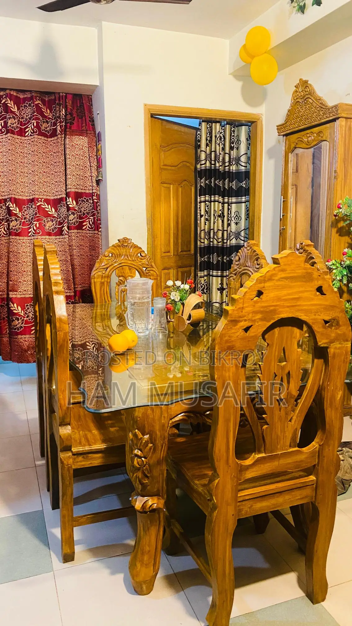 Bed size 6/7 feet, Dressing table, Dining table, Sofa 2+2+1 with Tea table