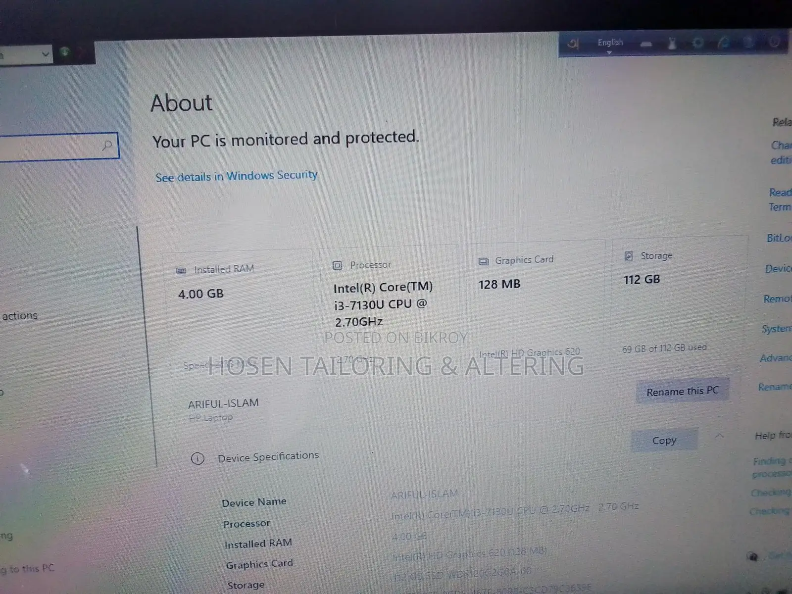 HP laptop i3 7th