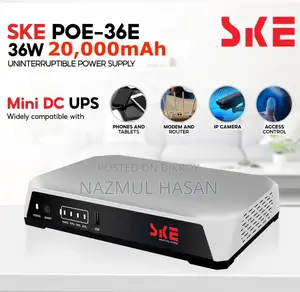 SKE POE-36E-LFP 20,000mAh Mini DC UPS – 36W High Power Backup with LiFePO4