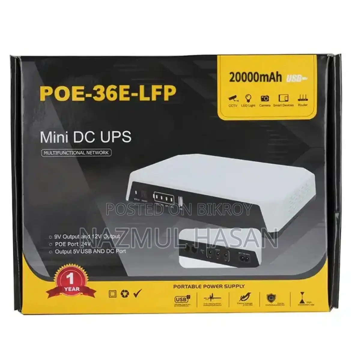 SKE POE-36E-LFP 20,000mAh Mini DC UPS – 36W High Power Backup with LiFePO4