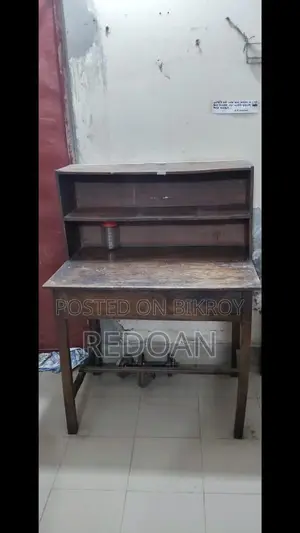 পুরাতন সেগুন কাঠের স্টাডি/রিডিং টেবিল (উপরে শেলফ + ড্রয়ার সহ)