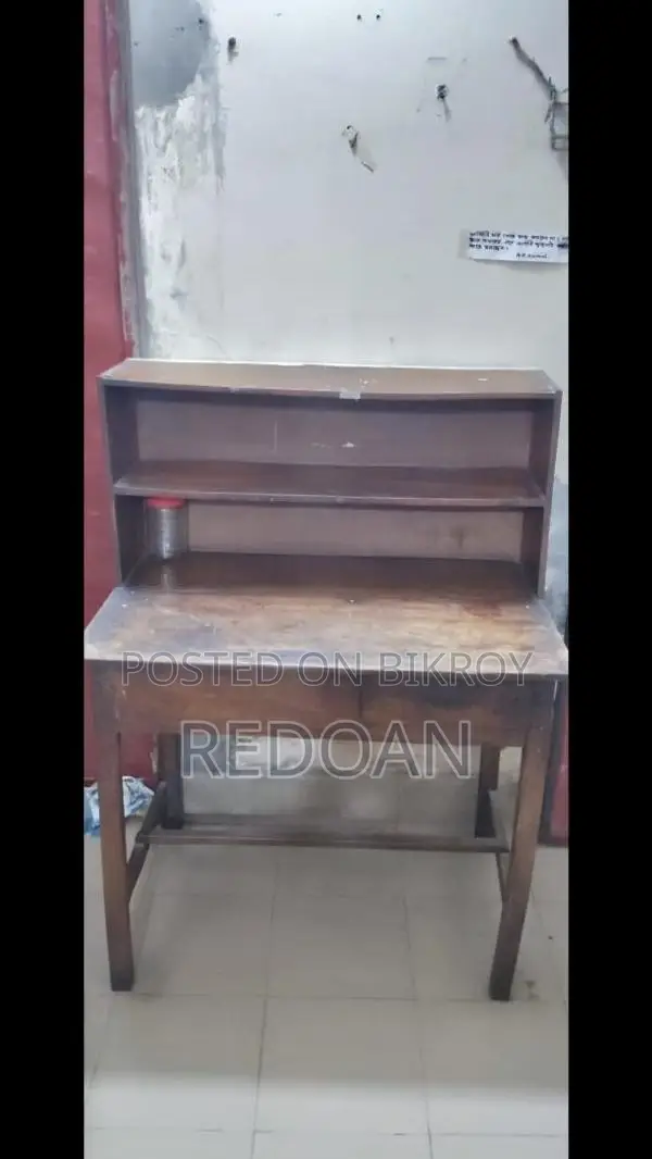 Old Teak Wood Study/Reading Table (with Shelf + Drawer)