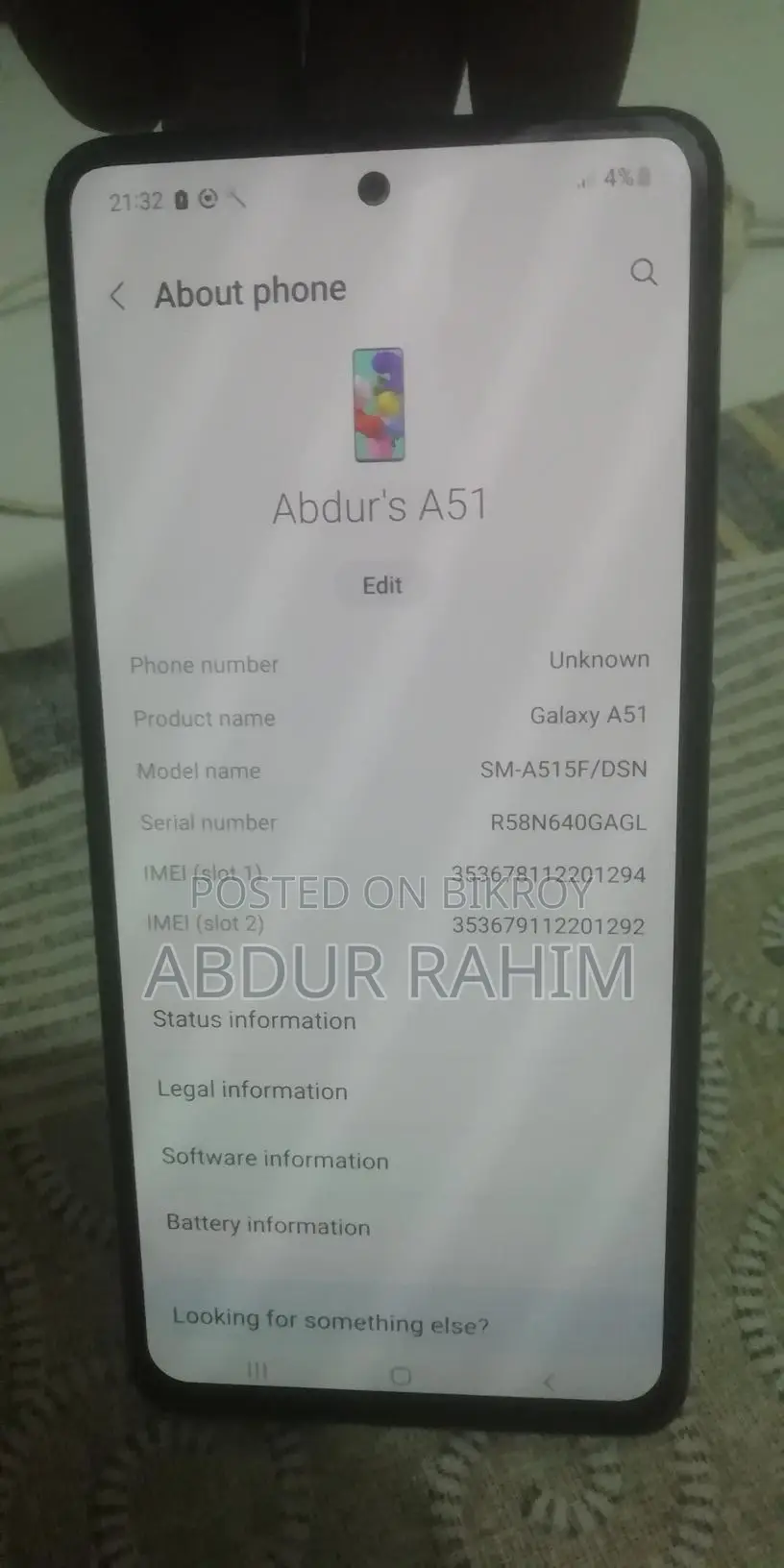 Samsung Galaxy A51 . (Used)