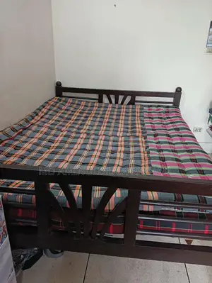 Wooden Bed with Mattress and Quilt