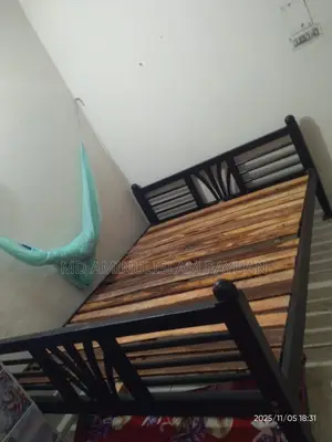 Wooden Bed with Mattress and Quilt