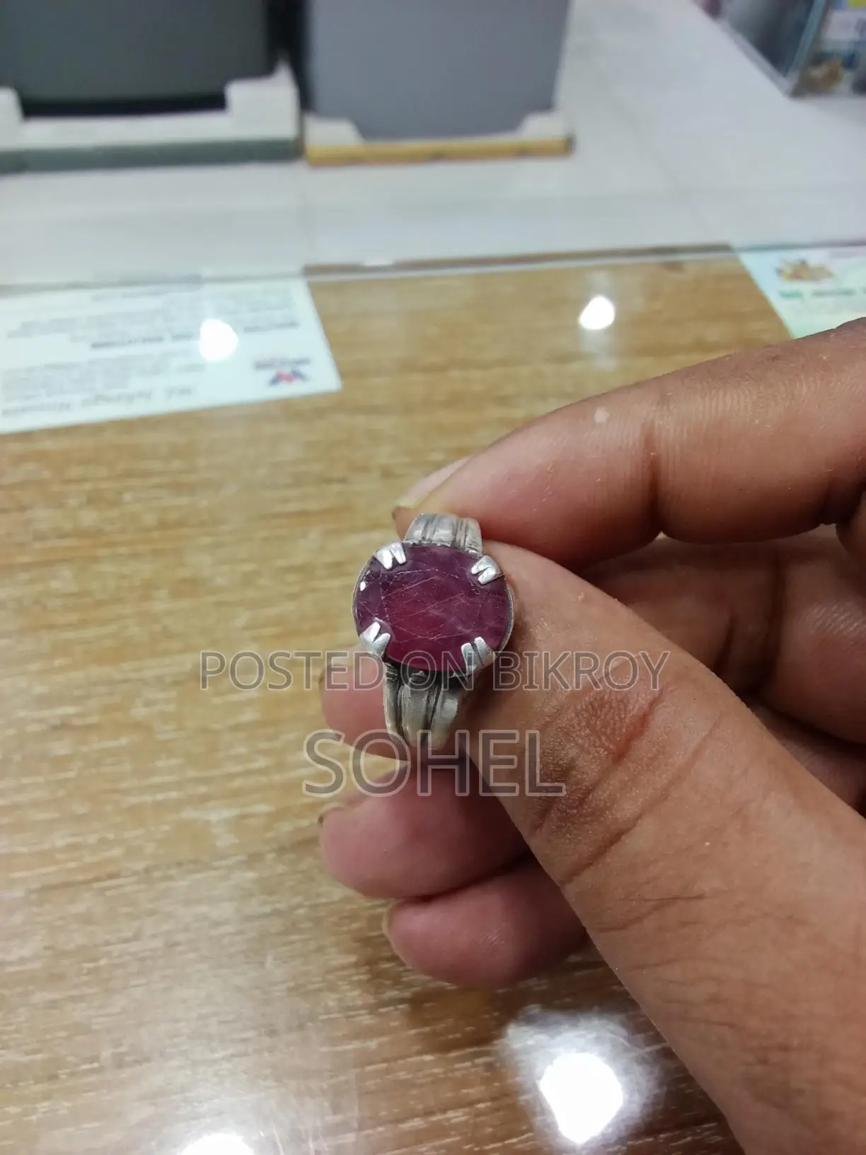 অরজিনাল বার্মিজ রুবি পাথর রুপার আন্টি