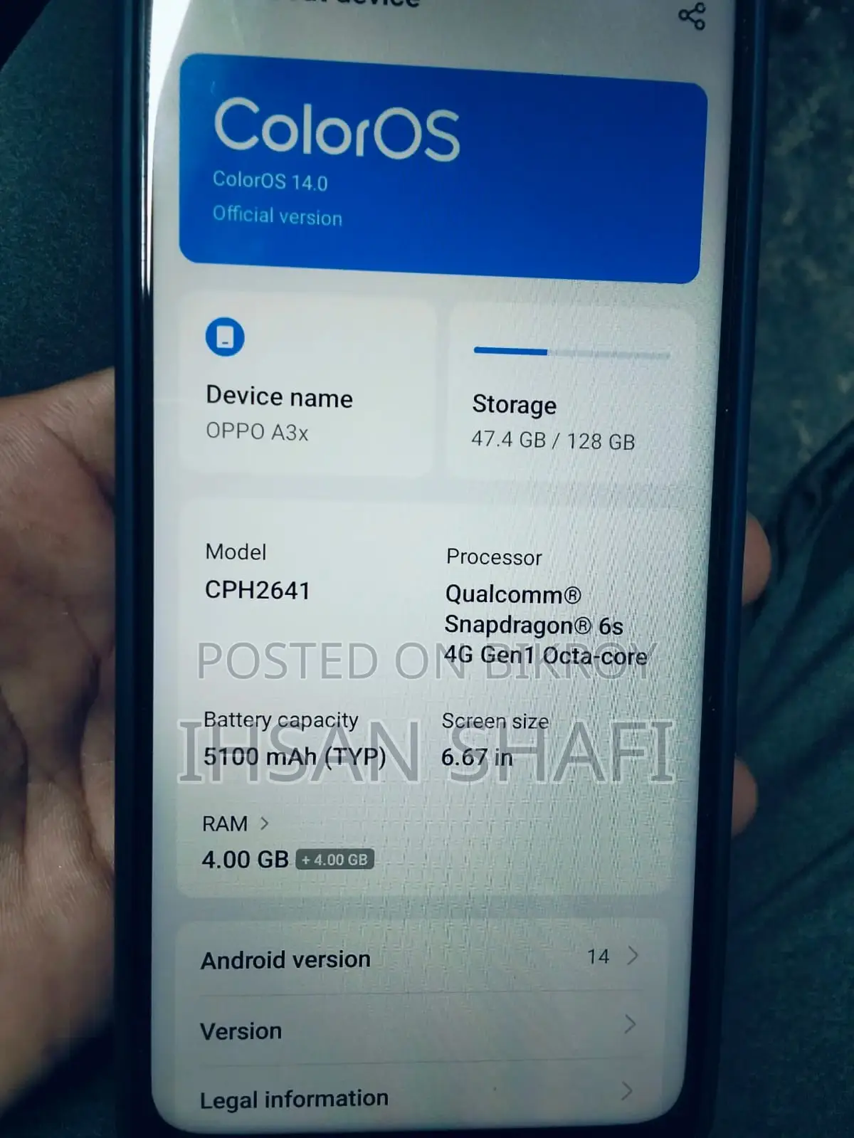 OPPO A3x 4+4/128 (Used)