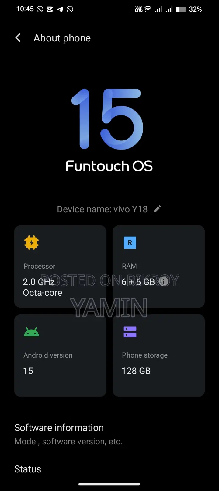 Vivo Y18 . (ব্যবহৃত)