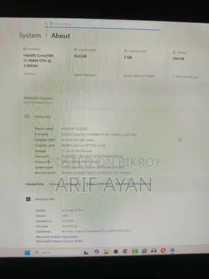 Desktop Computer Asus 16GB Intel Core I5 SSD 350GB