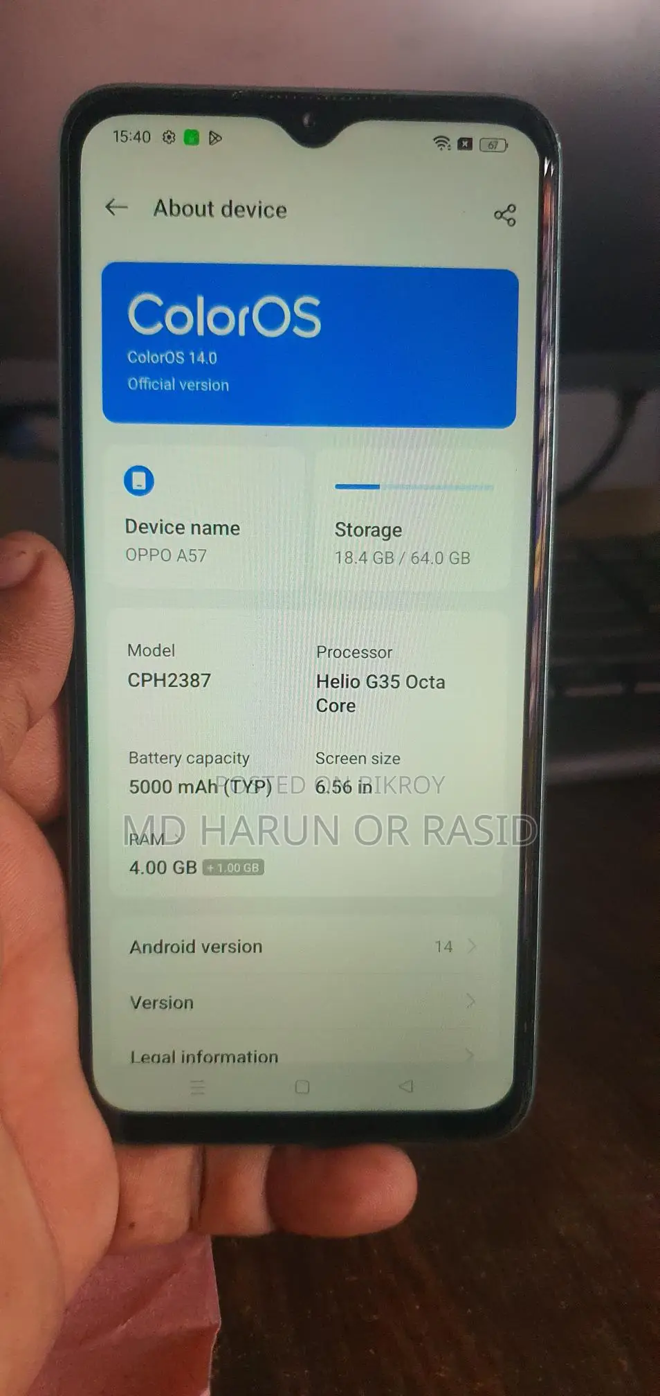OPPO A57 . (Used)