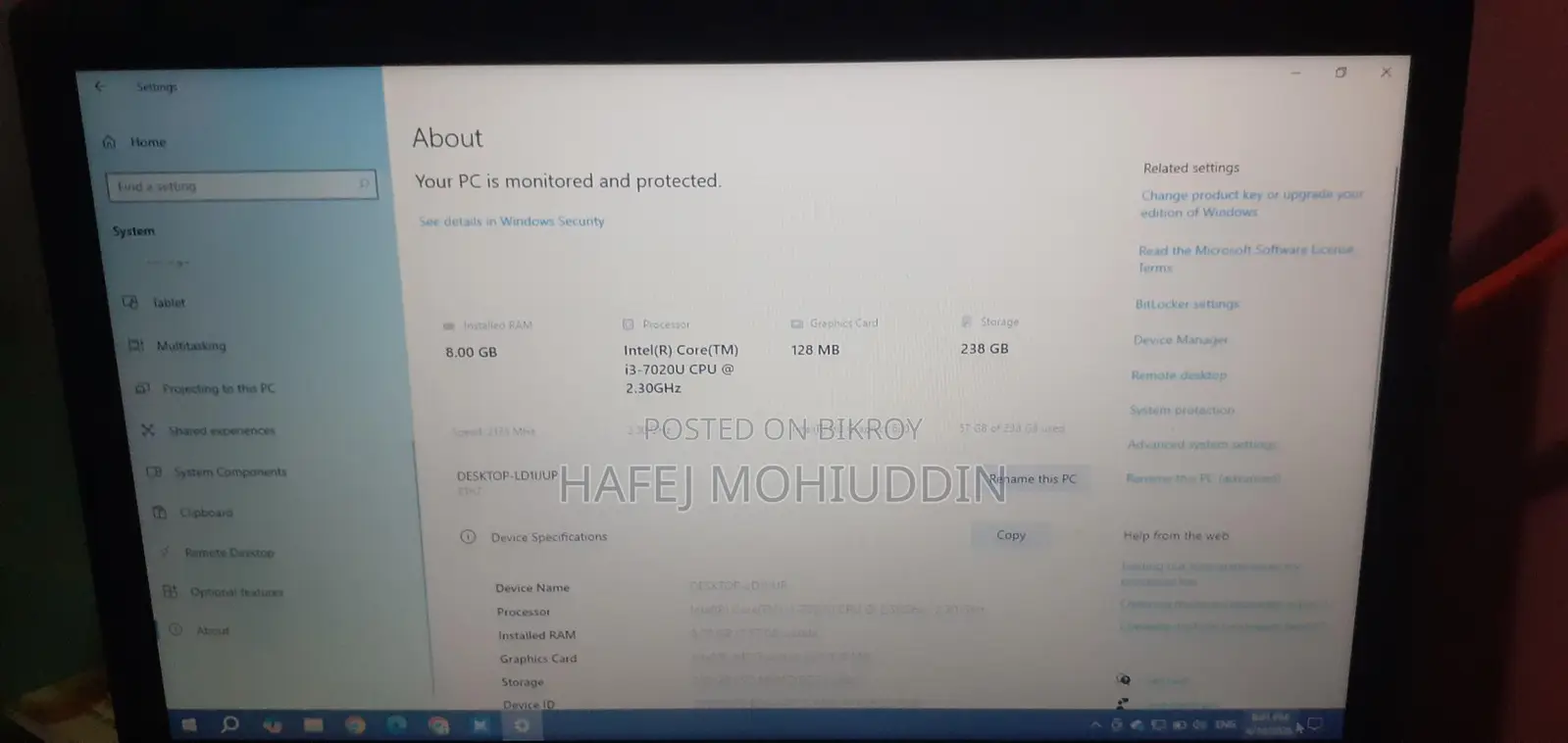 Lenovo i3 7gen, 8gb ram, 256gb nvme ssd