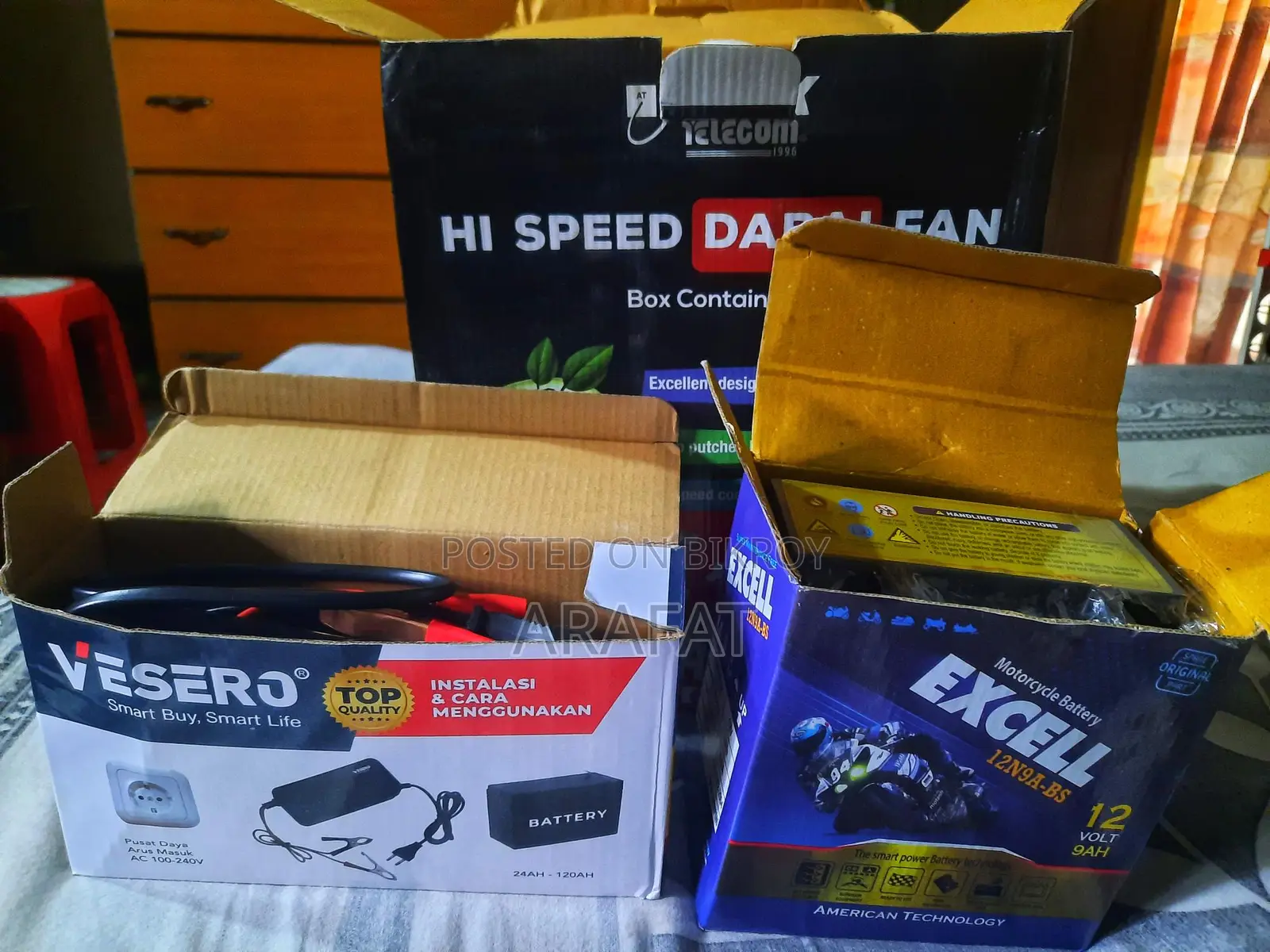 Fan, Battery, and Charger