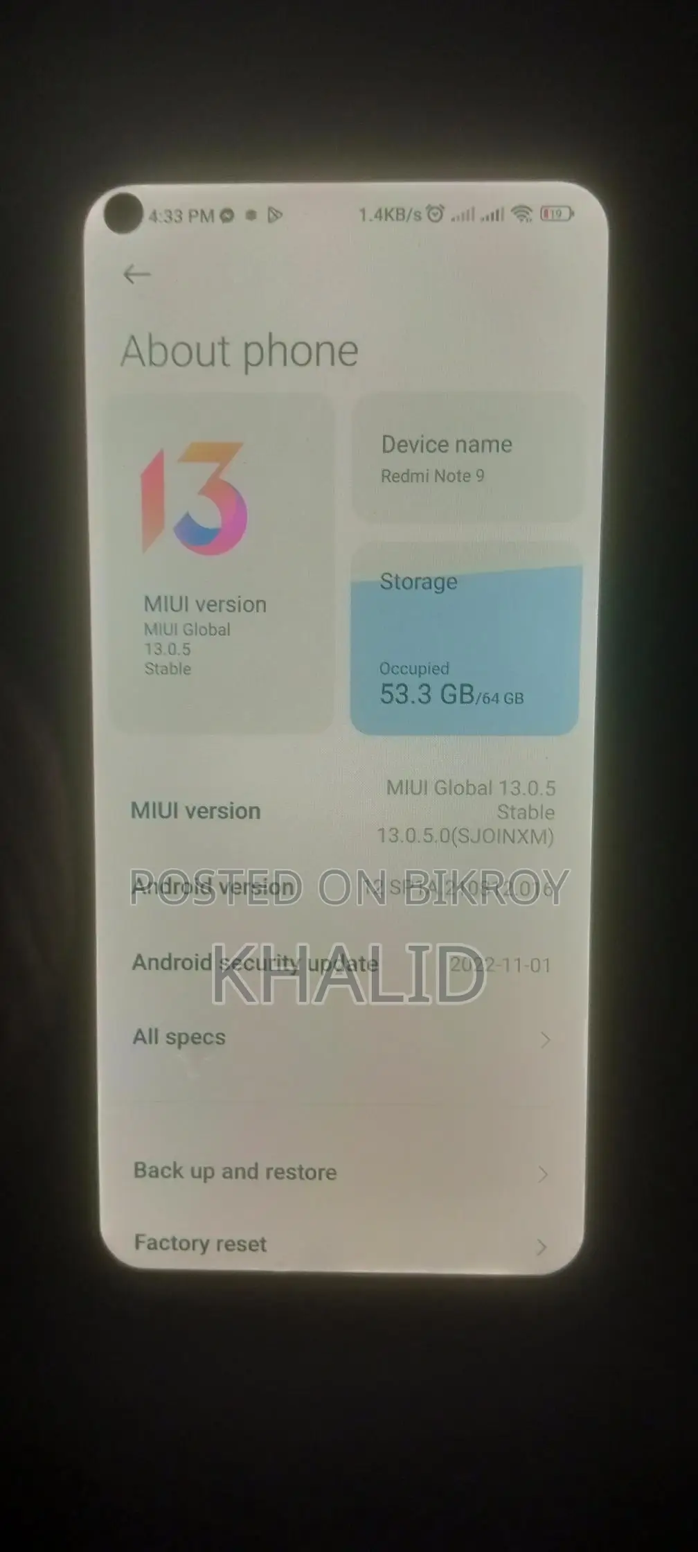 Xiaomi Redmi Note 9 4+64 Full Fresh (Used)
