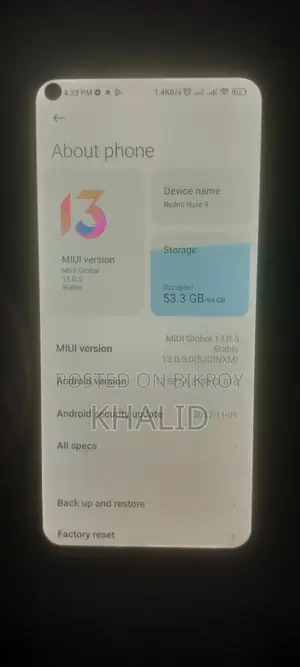 Xiaomi Redmi Note 9 4+64 ful fresh (Used)