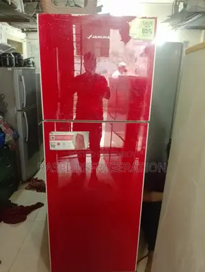 18 cubic feet red glass door refrigerator for sale, running and all original.