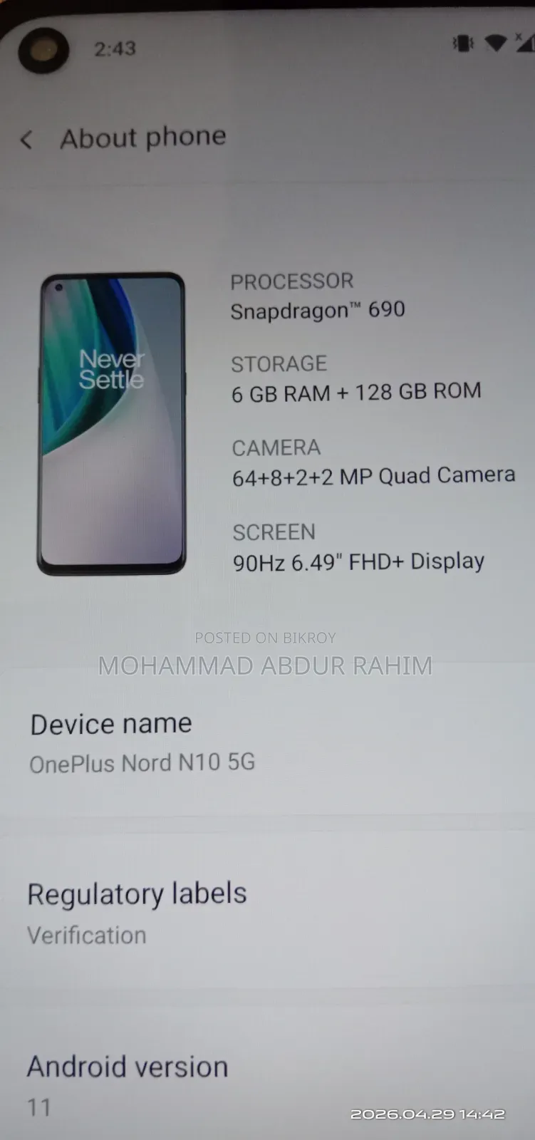 OnePlus Nord N10 5G 128 GB Black