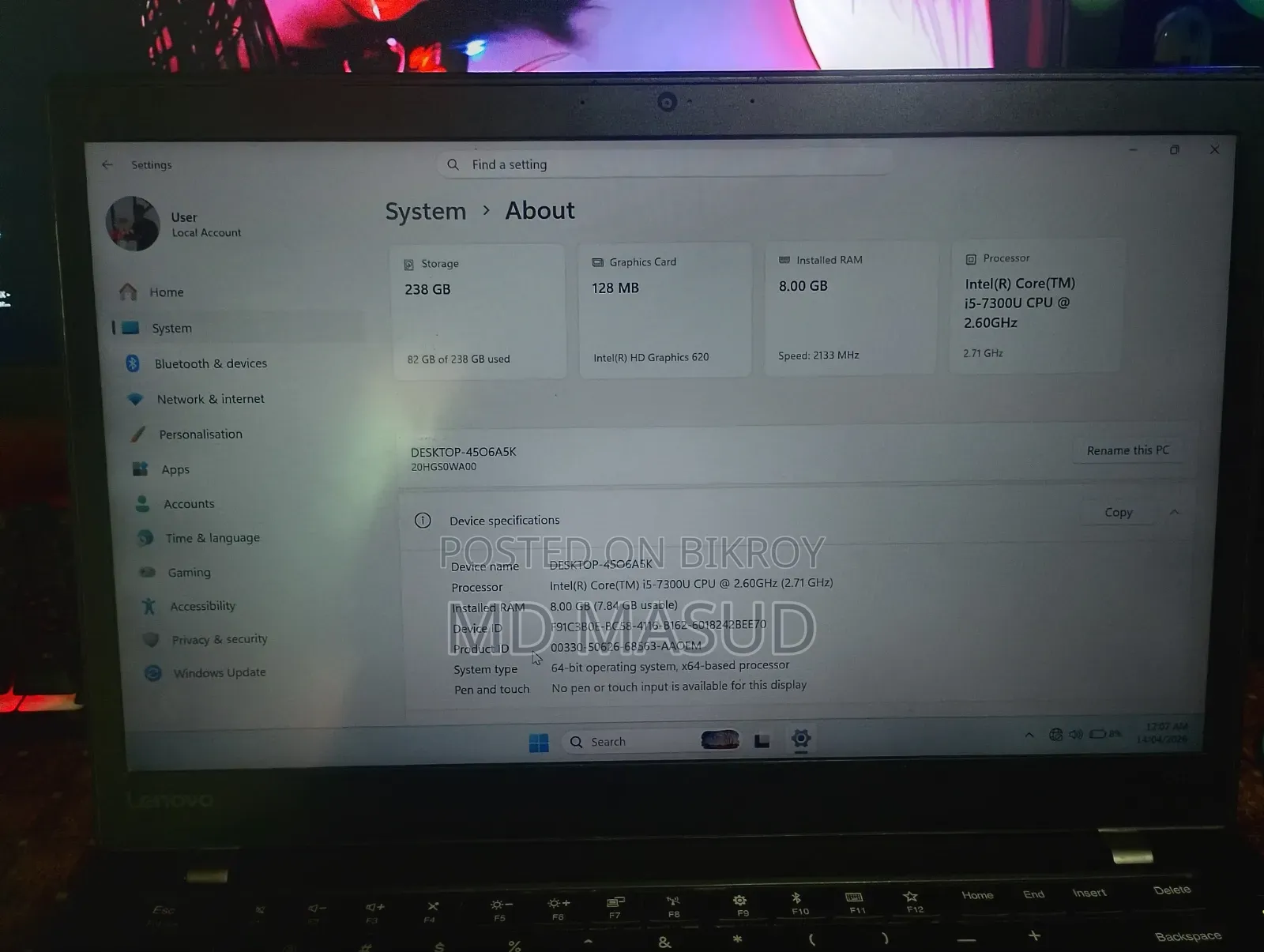 Laptop Lenovo ThinkPad T470s 8GB Intel Core I5 SSD 256GB