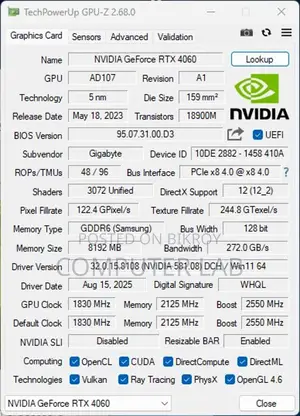 GIGABYTE GeForce RTX 4060 AERO OC 8GB 128-bit GDDR6 with Warranty