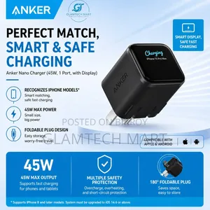 Anker Nano Charger (45w, Smart Display, 180° Foldable)