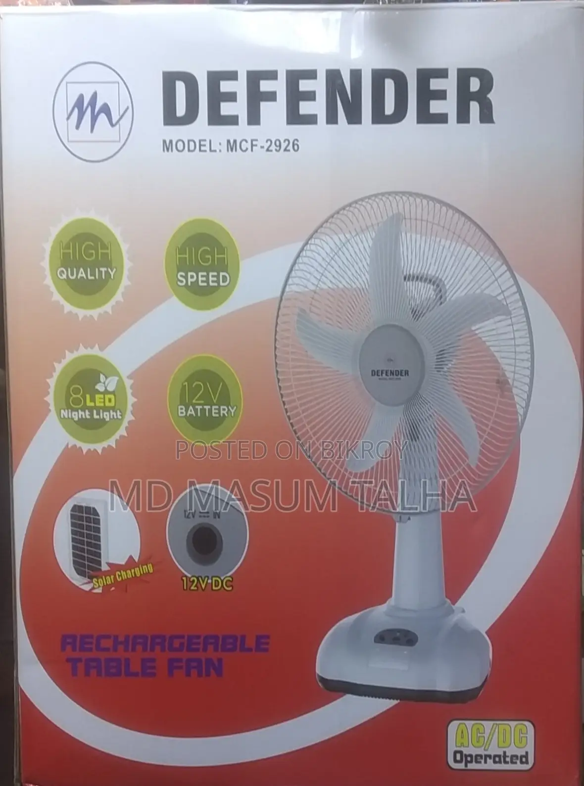 Deffender Re-chargeable Table Fan