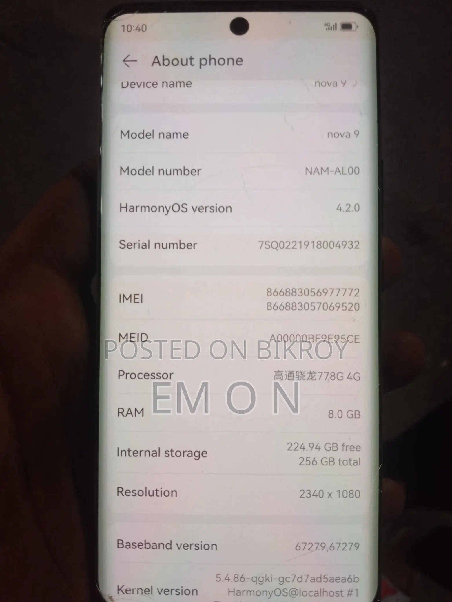 Huawei Nova 9 Model num- NAM-AL00 (Used)
