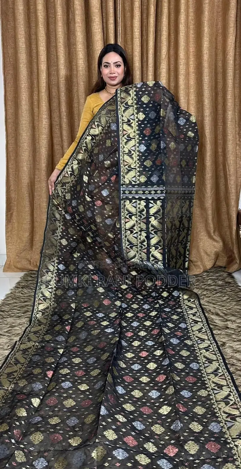 Indian Zari Jamdani Saree with Blouse Piece