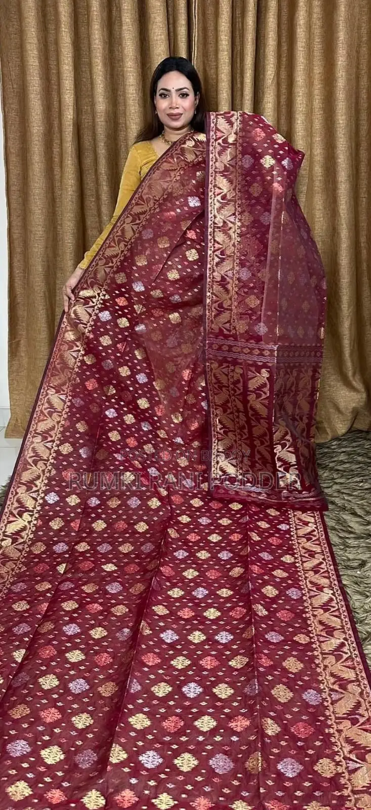 Indian Zari Jamdani Saree with Blouse Piece