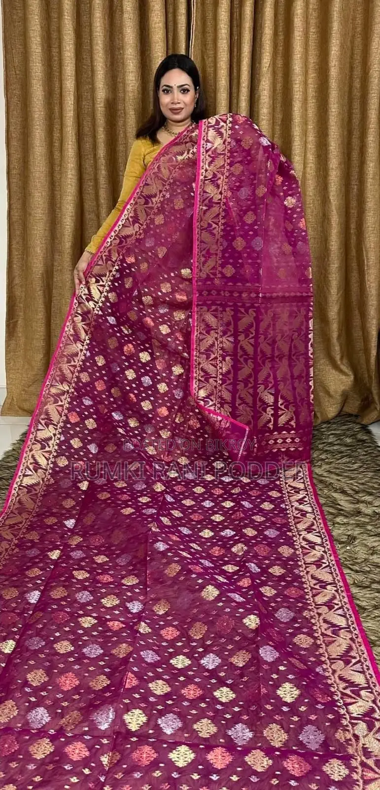 Indian Zari Jamdani Saree with Blouse Piece