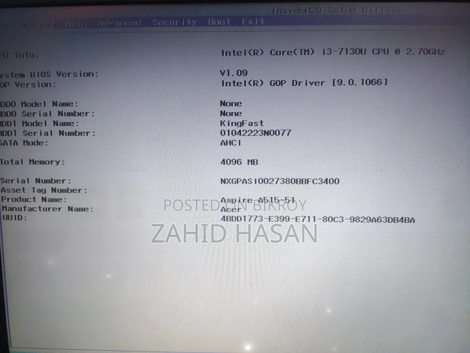 Laptop Acer Aspire A515 51 4GB Intel Core I7 SSD 128GB