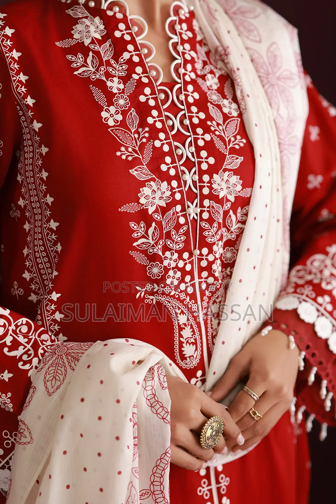 Red Embroidered Shalwar-Dupatta Set