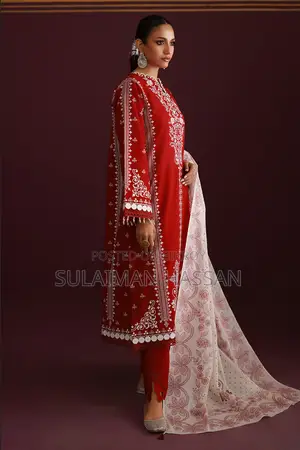Red Embroidered Shalwar-Dupatta Set