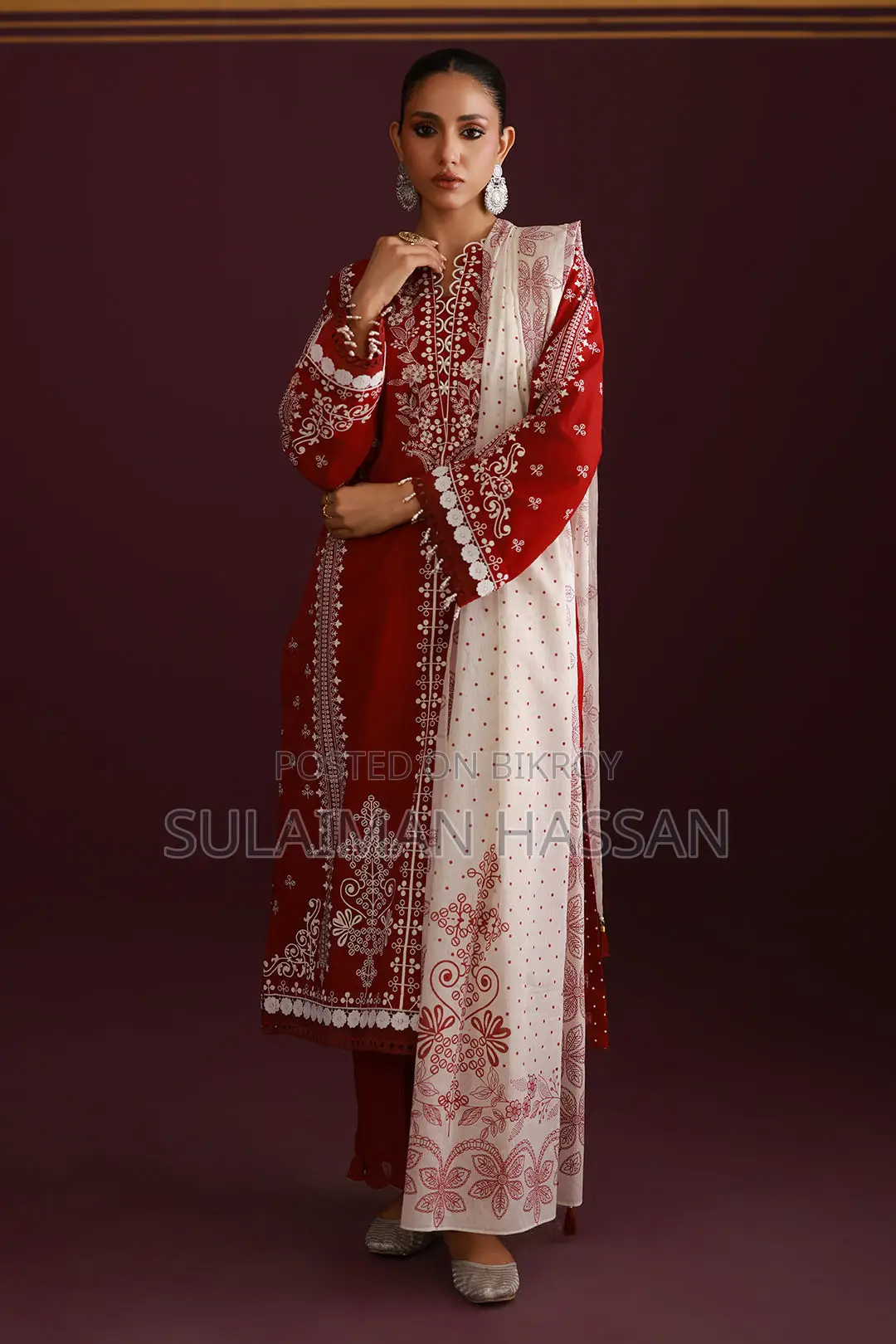 Red Embroidered Shalwar-Dupatta Set