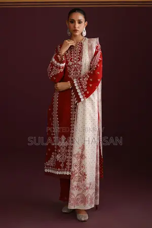 Red Embroidered Shalwar-Dupatta Set