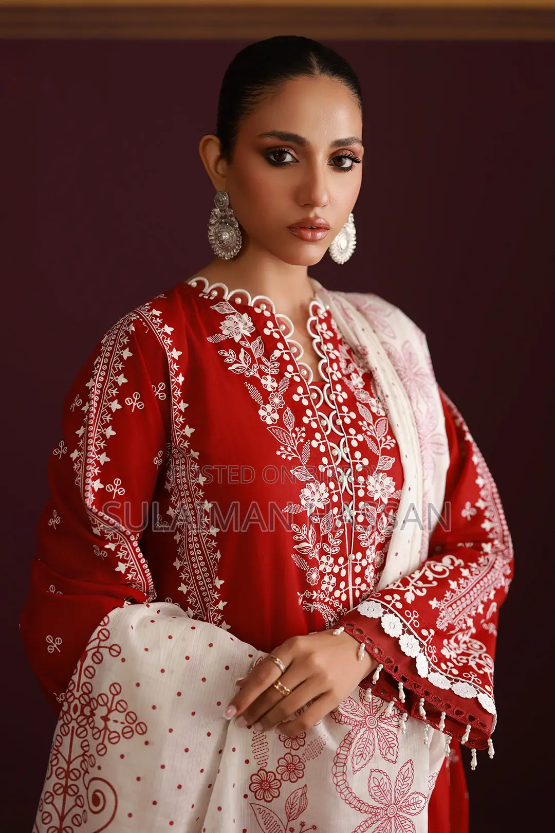 Red Embroidered Shalwar-Dupatta Set
