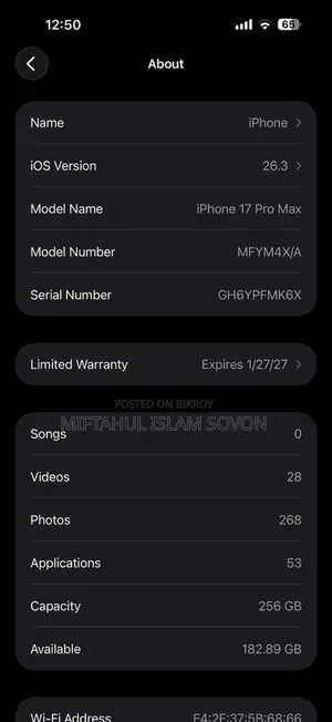 Apple iPhone 17 Pro Max . (Used)