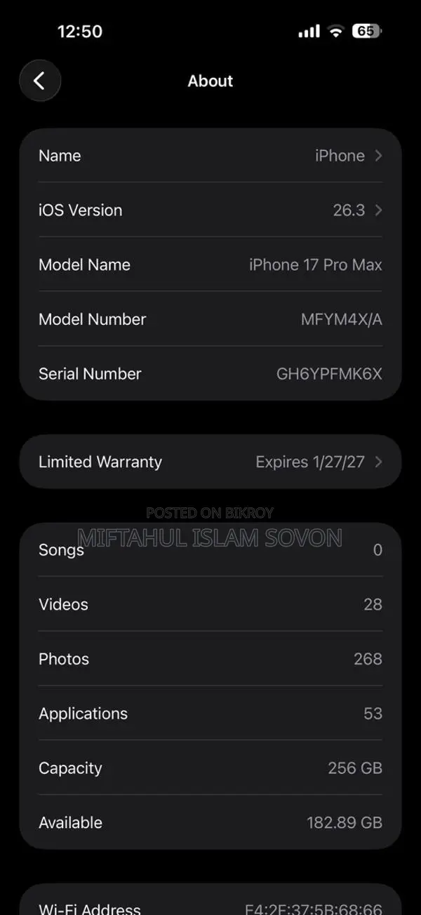 Apple iPhone 17 Pro Max . (Used)