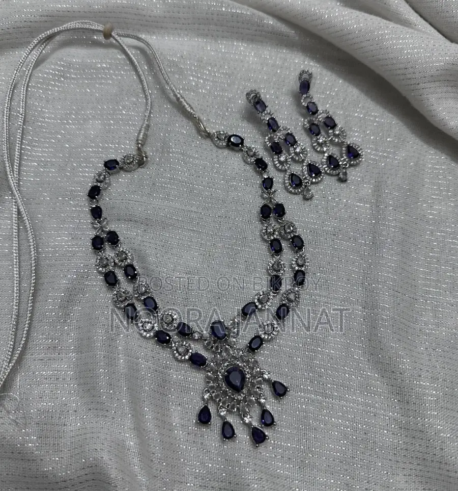 Elegant Purple Stone Jewellery Set Necklace + Earrings