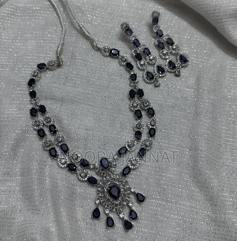 Elegant Purple Stone Jewellery Set Necklace + Earrings