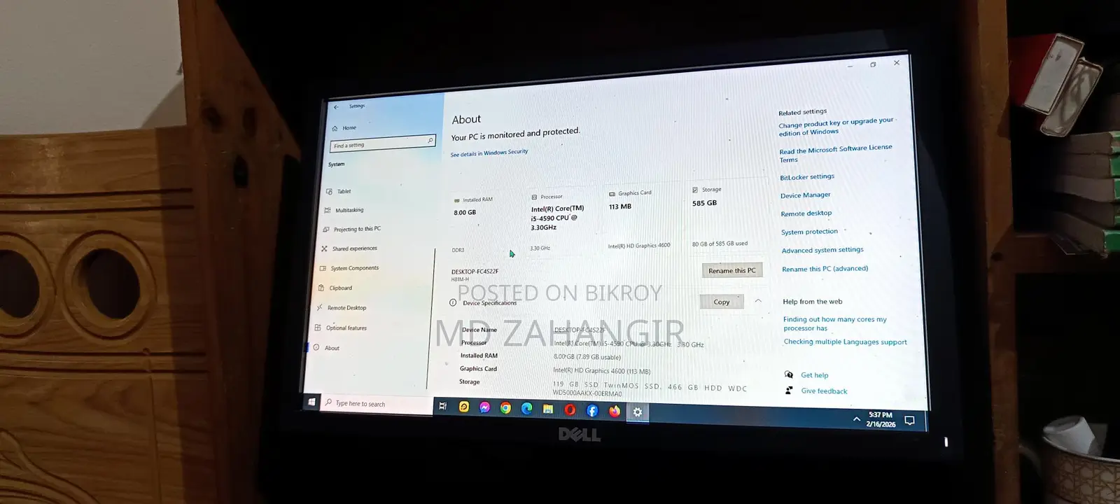 Desktop Computer Dell Precision 5820 8GB Intel Core i3 SSD 4T