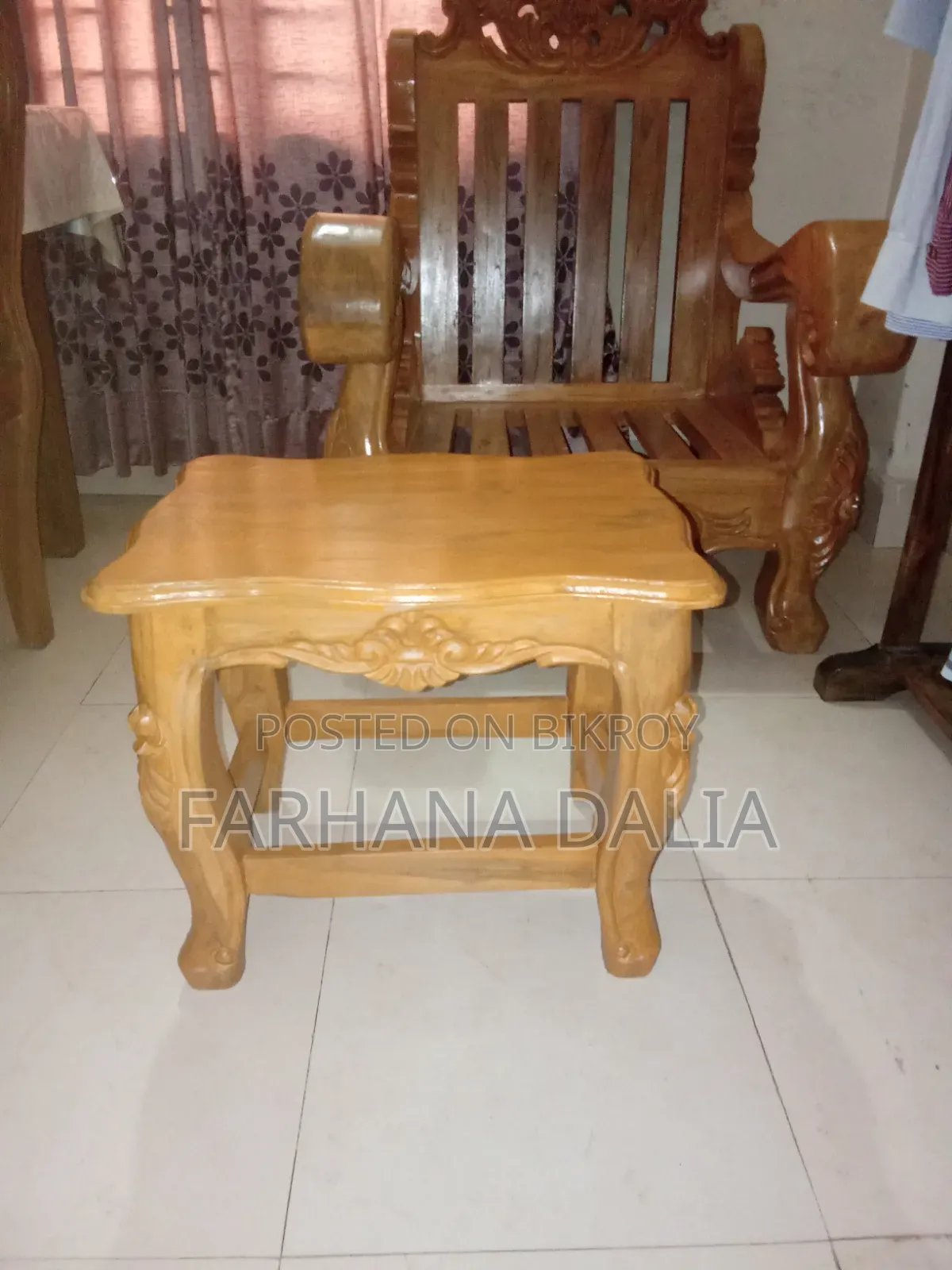 Original Khagrachari Teak Wood 6-Seater Sofa Set and 3 Tea Tables