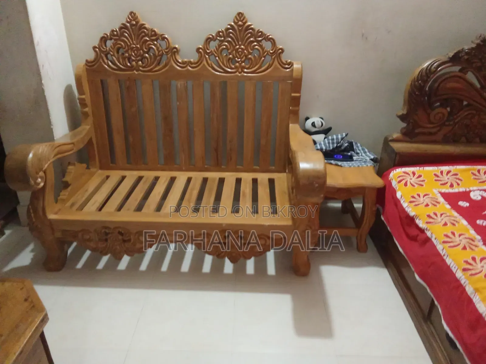 Original Khagrachari Teak Wood 6-Seater Sofa Set and 3 Tea Tables